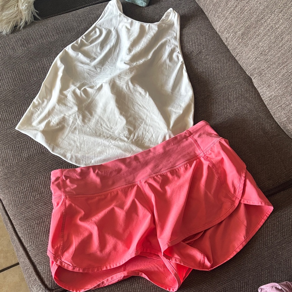 Lululemon White Tank Top 6 and Pink Athletic Shorts sz 8